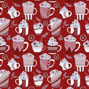 Christmas hot chocolate mugs and cups with cinnamon