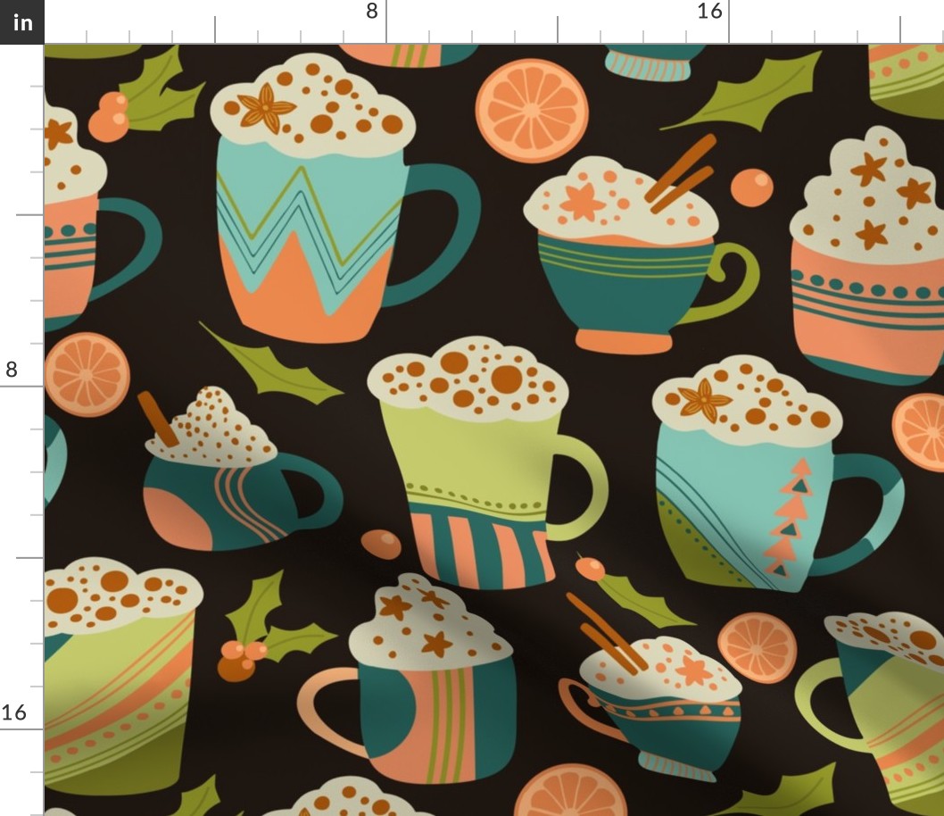 Hot chocolate for christmas in teal and peach