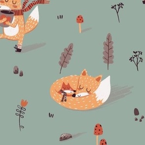 Cute Foxes Autumn Ash Gray 20"
