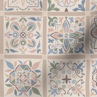 Spanish Mosaic Tiles in Soft Sunny Boho Pastels