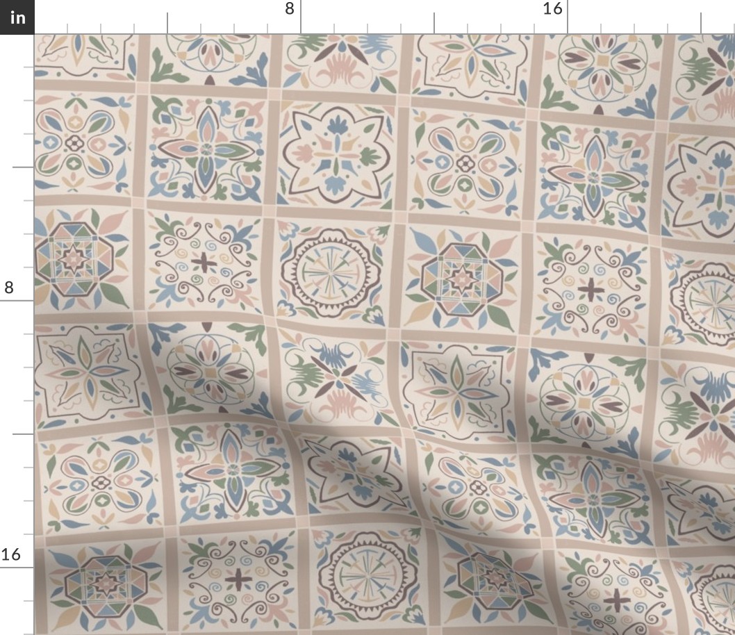 Spanish Mosaic Tiles in Soft Sunny Boho Pastels