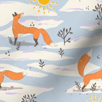 Snowy Winter Foxes and Sunshine