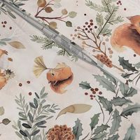 Forest squirrels - Woodland botanical watercolor - Rust Snow white - Medium
