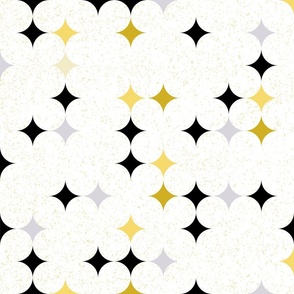 Black Gold and Grey Stars on Yellow Speckled White Background