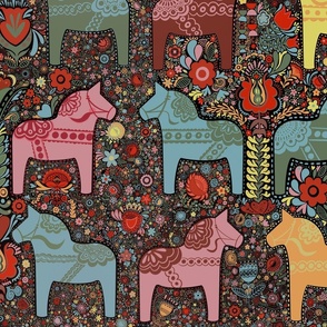 Vibrant Dala Horse Delight: A Whimsical Print