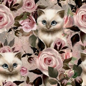 Pink rose flowers and kittens