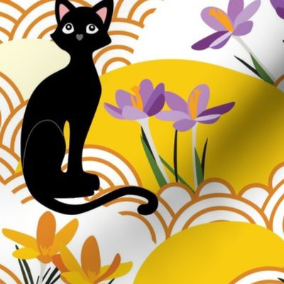 Apricity Crocus Flowers and Cat