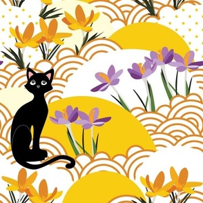 Apricity Crocus Flowers and Cat