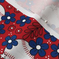 Medium Scale Team Spirit Baseball Floral in Texas Rangers Colors Blue Red and White 