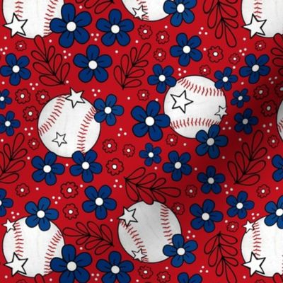 Medium Scale Team Spirit Baseball Floral in Texas Rangers Colors Blue Red and White 
