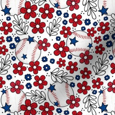 Medium Scale Team Spirit Baseball Floral in Texas Rangers Colors Blue Red and White