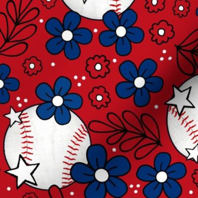 Large Scale Team Spirit Baseball Floral in Texas Rangers Colors Blue Red and White