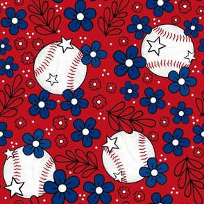 Large Scale Team Spirit Baseball Floral in Texas Rangers Colors Blue Red and White