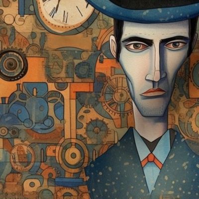 surreal portrait of a steampunk lincoln inspired by modigliani