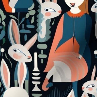 surreal white rabbit inspired by modigliani