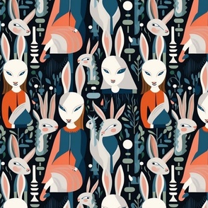surreal white rabbit inspired by modigliani