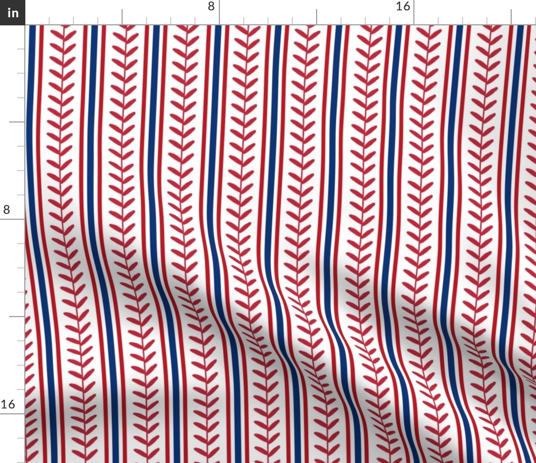 Bigger Scale Team Spirit Baseball Vertical Stitch Stripes in Texas Rangers Colors White Blue Red