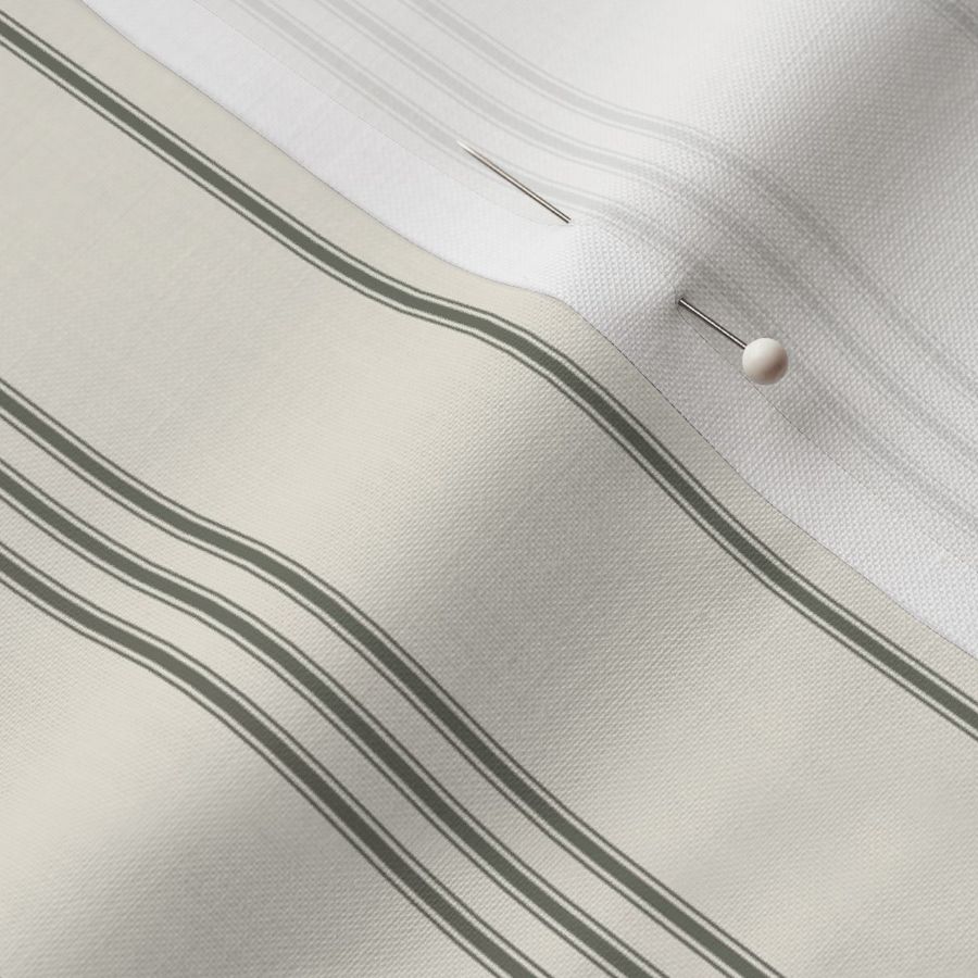 micro scale // classic ticking stripes - creamy white_ limed ash green - traditional simple minimalist