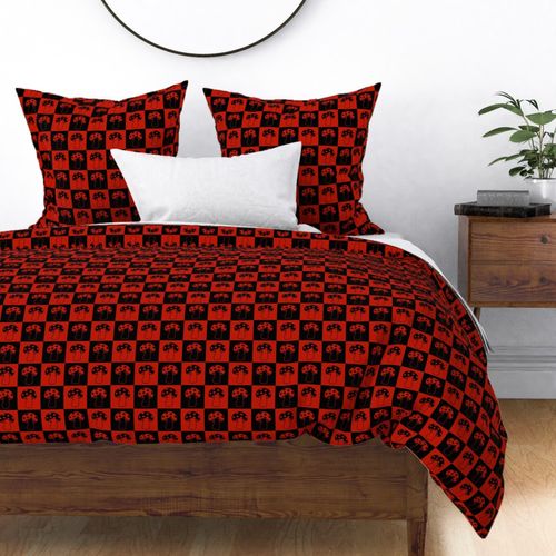 mushroom checkerboard 2 black and burnt red