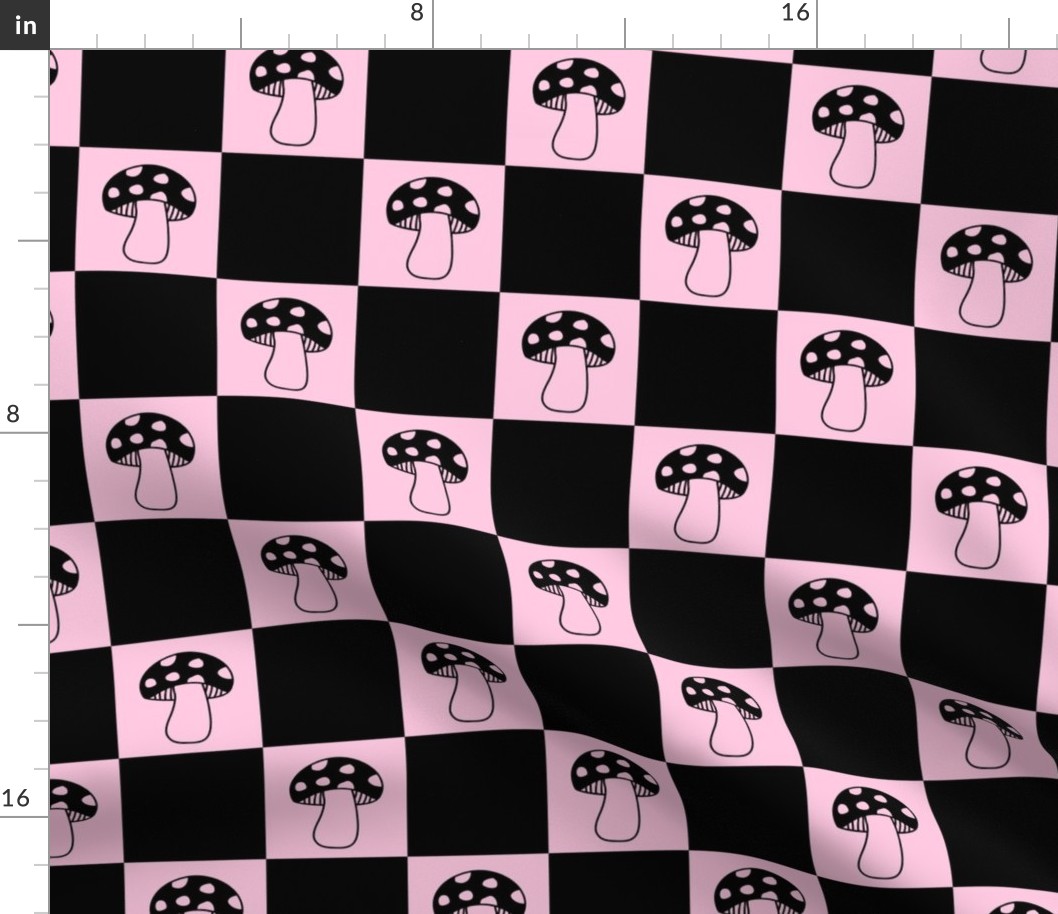 mushroom checkerboard black and pastel pink