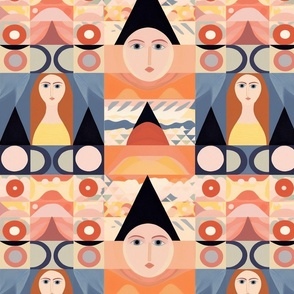 geometric portrait of mona lisa inspired by hilma af klint