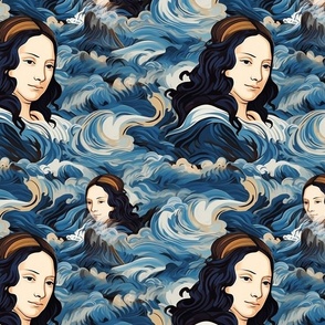 mona lisa mermaid inspired by hokusai