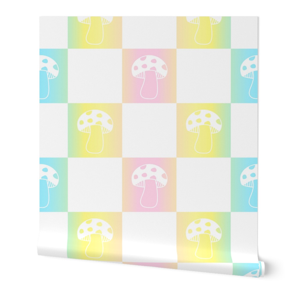 mushroom checkerboard white and pastel rainbow