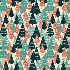 green and red fir tree forest for christmas