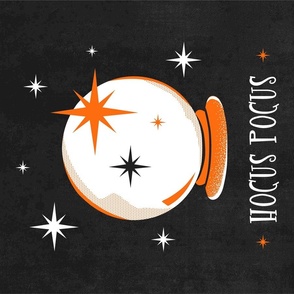 Hocus Pocus Retro Halloween Crystal Ball Tea Towel and Wall Hanging Black