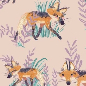 Maned Wolf Brazilian Animals Rose background 24"