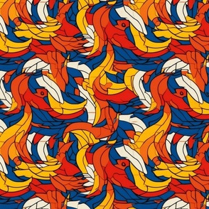 fire bird phoenix feathers inspired by piet mondrian
