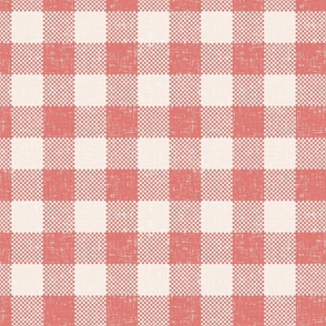 Tablecloth Sunchair Umbrella Vintage Classic Textured Linen Woven Gingham - Muted Red
