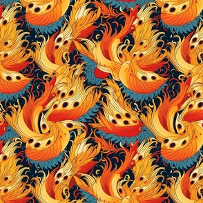 finery of fire bird phoenix feathers in red gold and orange