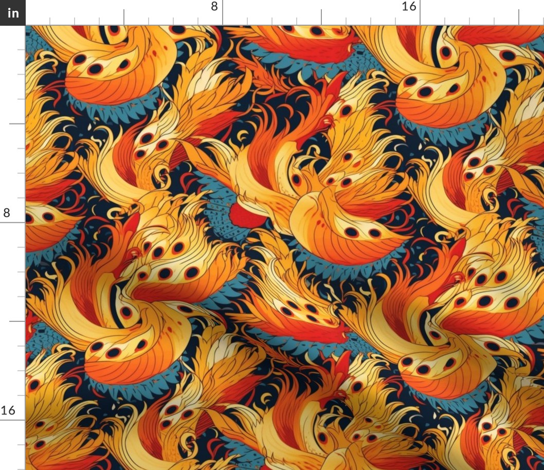 finery of fire bird phoenix feathers in red gold and orange