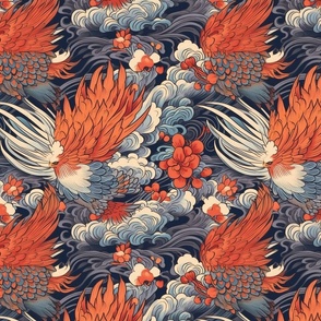 hokusai inspired japanese phoenix fire bird