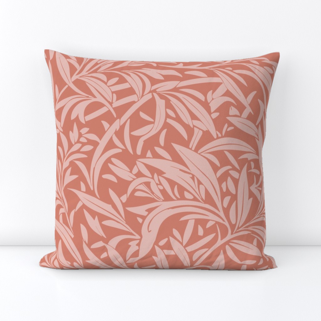 Abstract willow leaves in shades of pink / salmon on a darker salmon / coral - large scale