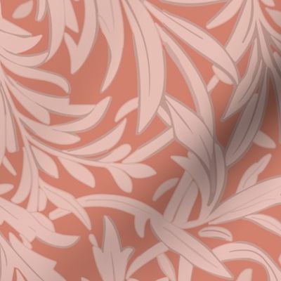 Abstract willow leaves in shades of pink / salmon on a darker salmon / coral - large scale