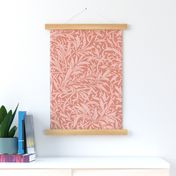 Abstract willow leaves in shades of pink / salmon on a darker salmon / coral - medium scale