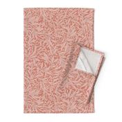 Abstract willow leaves in shades of pink / salmon on a darker salmon / coral - medium scale