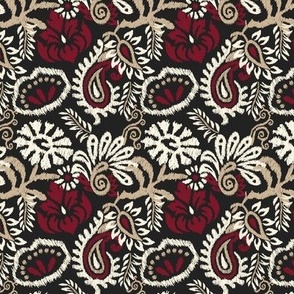 Embroidered Paisley Floral in Ivory, Burgundy, and Regency Linen - Coordinate