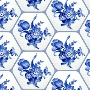 c1890 Vintage Floral by Arnold Krog for Royal Copenhagen Porcelain - Original Colors - Hexagonal Tiles