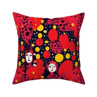 polka dot kawaii geometric lady in red gold and black