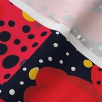 polka dot kawaii geometric lady in red gold and black