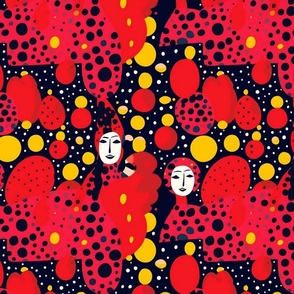 polka dot kawaii geometric lady in red gold and black