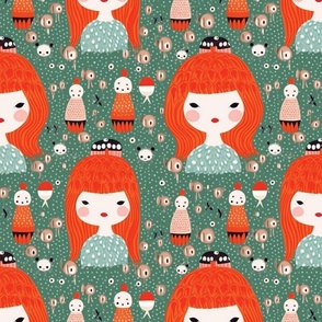 red head princess in green