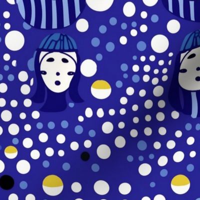 fairy tale cat girls in blue polka dots
