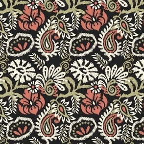 Embroidered Paisley Floral in Ivory, Aged Terra Cotta and Sage Green - Coordinate