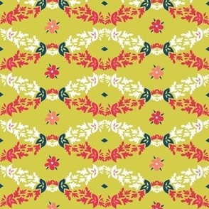 Mid Century Cone Manor Floral on Yellow Green