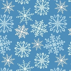 Winter Snowflakes on Blue Background 