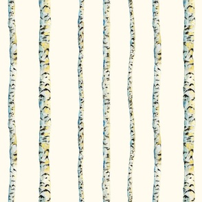 Paper White Birch Tree Forest - Woods Vertical Stripe Painted in Watercolor on Cream / Ivory White